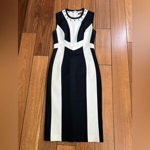 Karen Millen Black and Cream Midi Dress